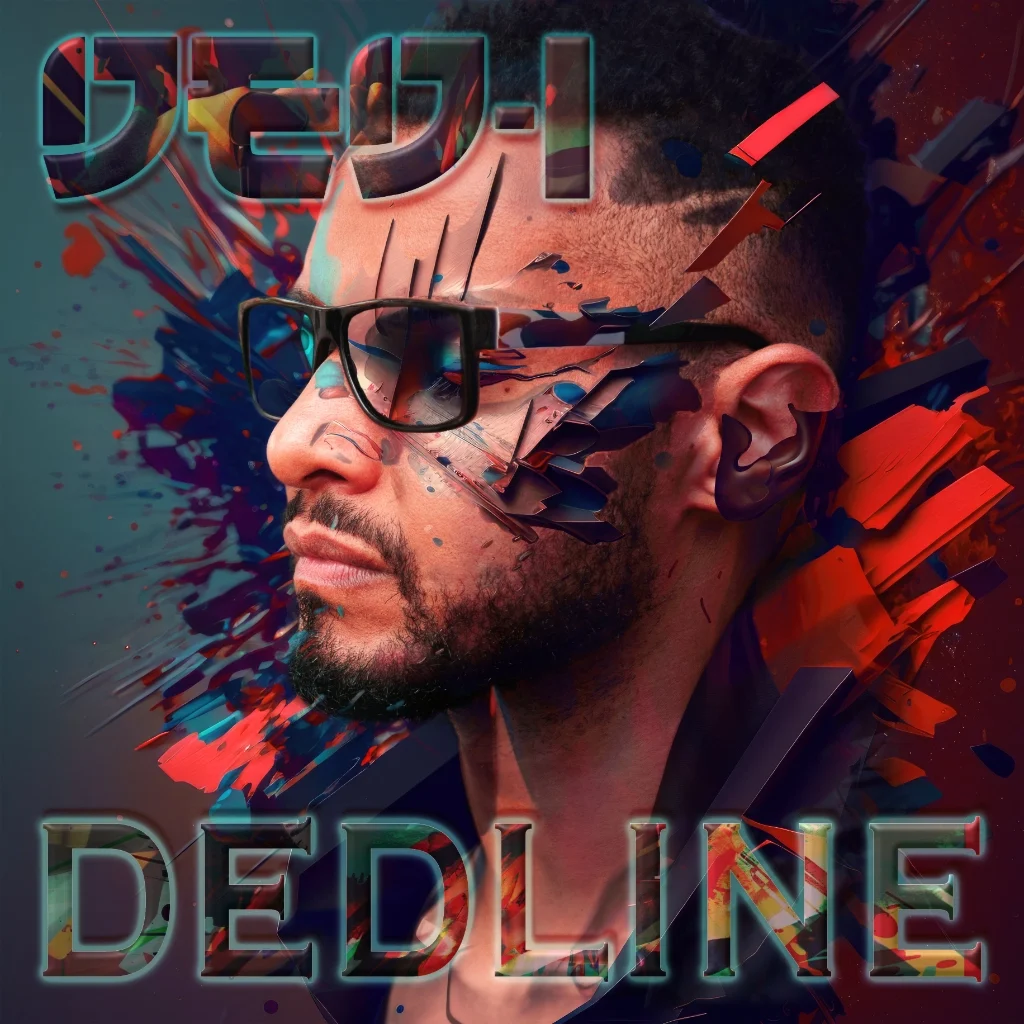 Afro Deutscher Rapper mit Sonnenbrille und Farbspritzern auf einem futuristischen und dynamischen Deutschrap Album Cover