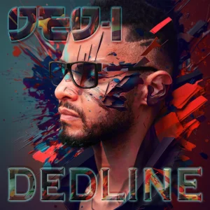 Dedline Front Conver_Web_1024 Afro Deutscher Rapper mit Sonnenbrille und Farbspritzern auf einem futuristischen und dynamischen Deutschrap Album Cover